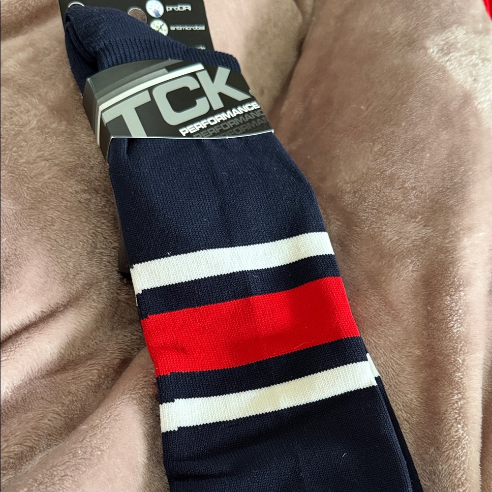 TCK Performance Navy and Red Athletic Socks